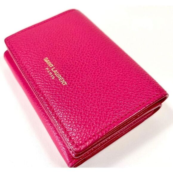 Saint Laurent Trifold Compact Mini Wallet Pink Leather Summer Luxury Minimalist - Picture 8 of 14